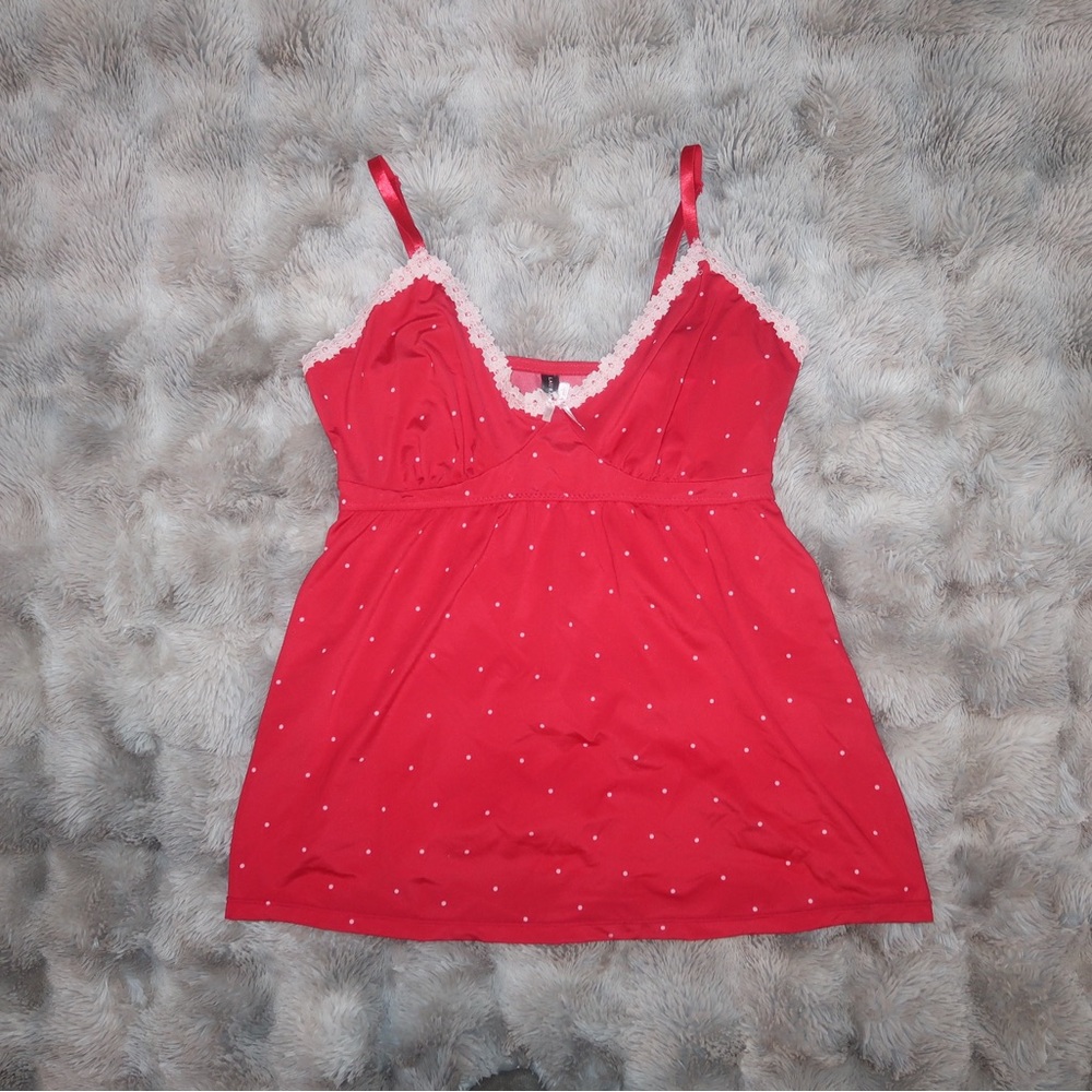 Laura Ashley Red and White Chemise with V-Neck Design